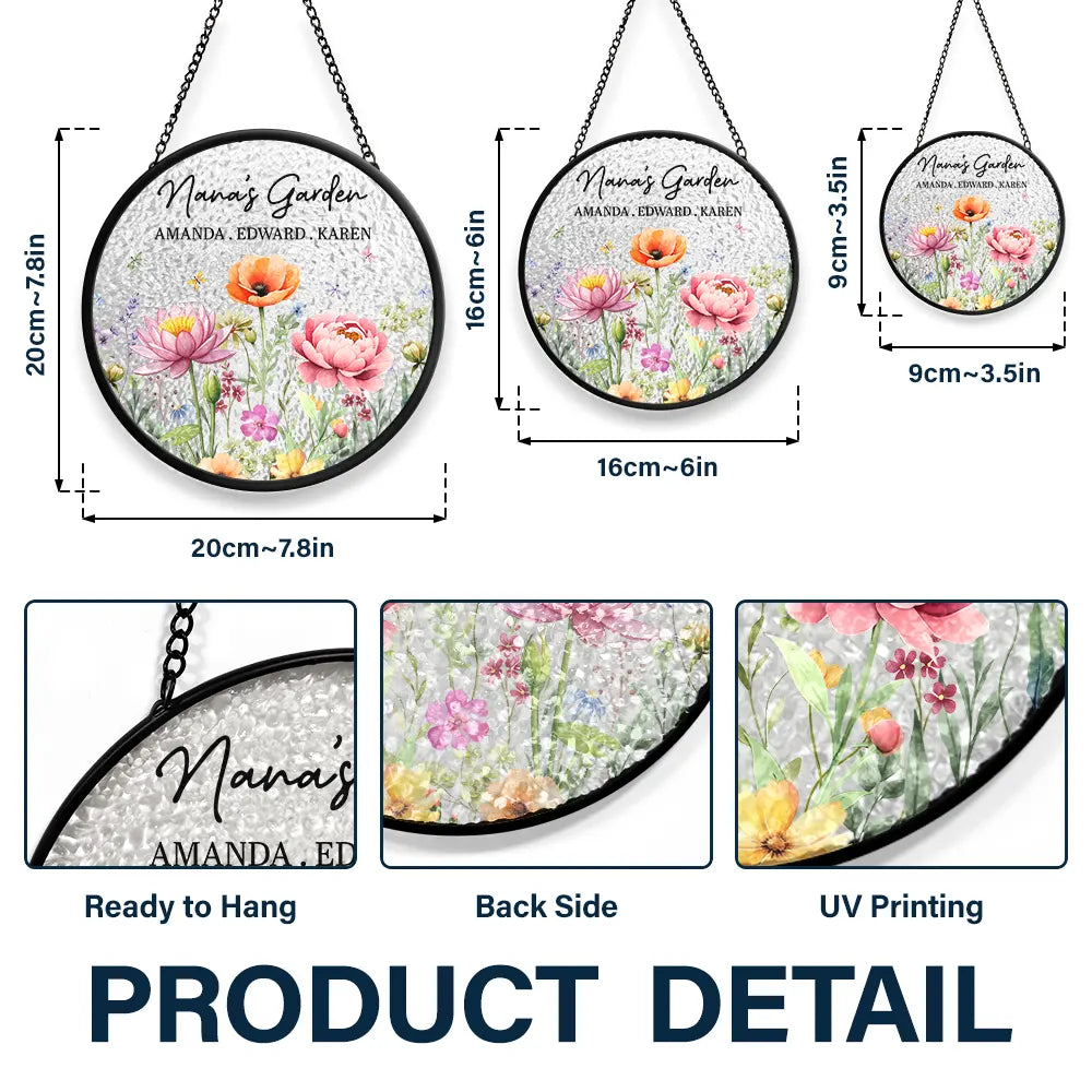 Gift For Grandma,Grandma - Grandkids,Grandma's Hobby,Happy - Grandma's Garden Floral - Personalized Stained Glass Window Hanging Suncatcher