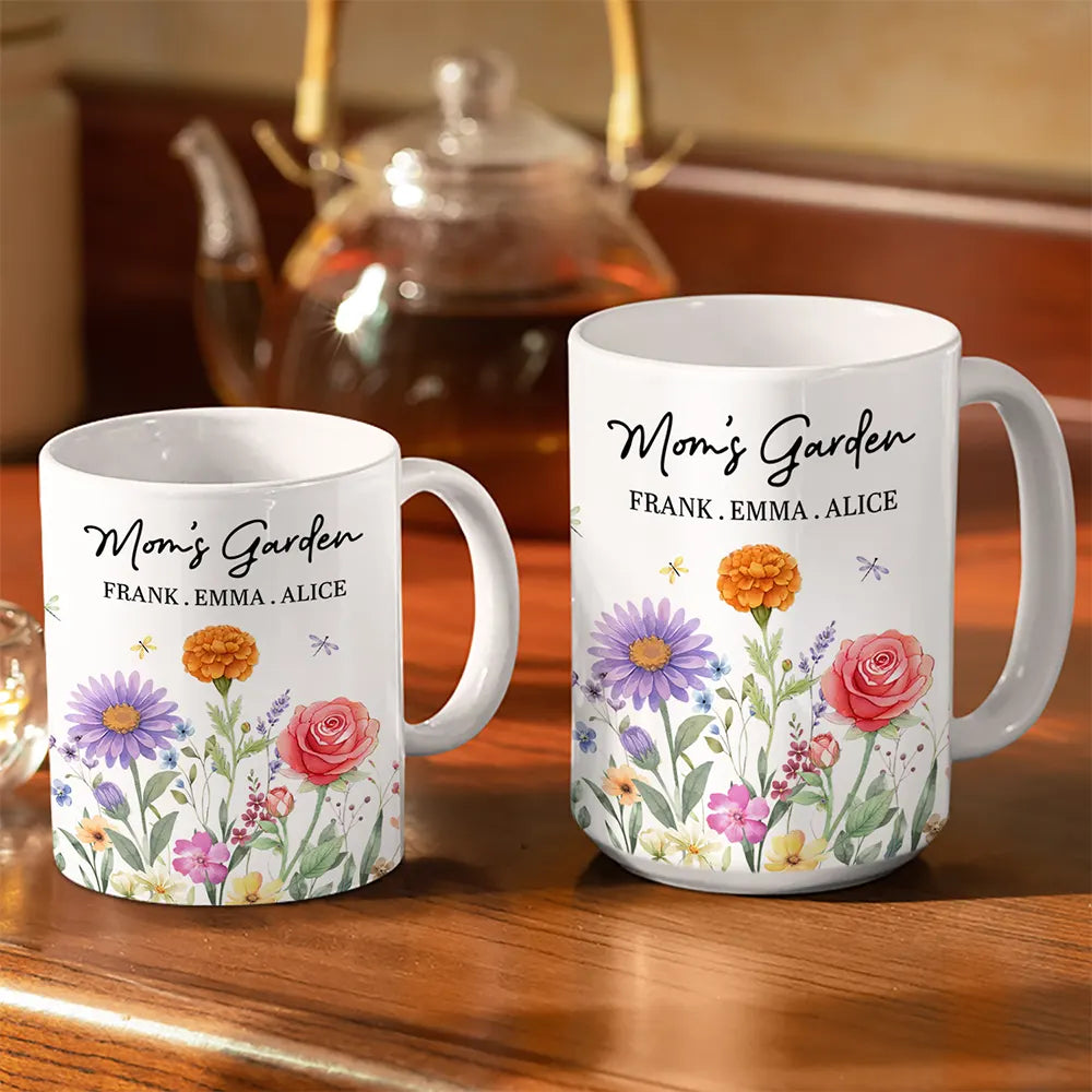 Gift For Grandma, Grandma - Grandkids, Grandma's Hobby, Happy - Grandma's Garden Floral - Personalized White Edge-to-Edge Mug