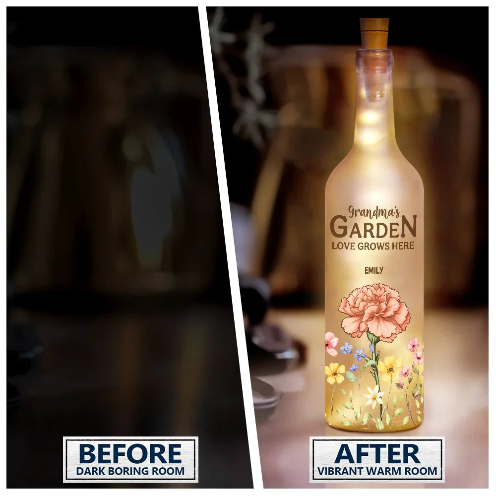 Gift For Mother,Gift For Grandma,Grandma - Grandkids,Happy - Grandma's Garden Love Grows Here - Personalized Bottle Light