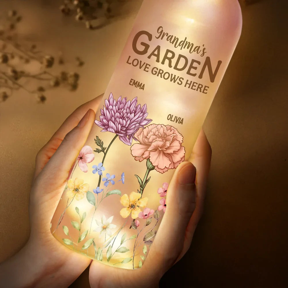 Gift For Mother,Gift For Grandma,Grandma - Grandkids,Happy - Grandma's Garden Love Grows Here - Personalized Bottle Light