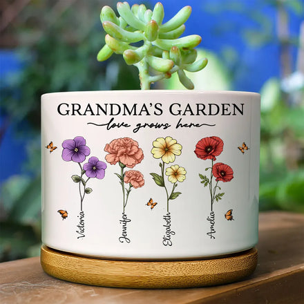 Grandma's Garden Love Grows Here - Personalized Ceramic Plant Pot