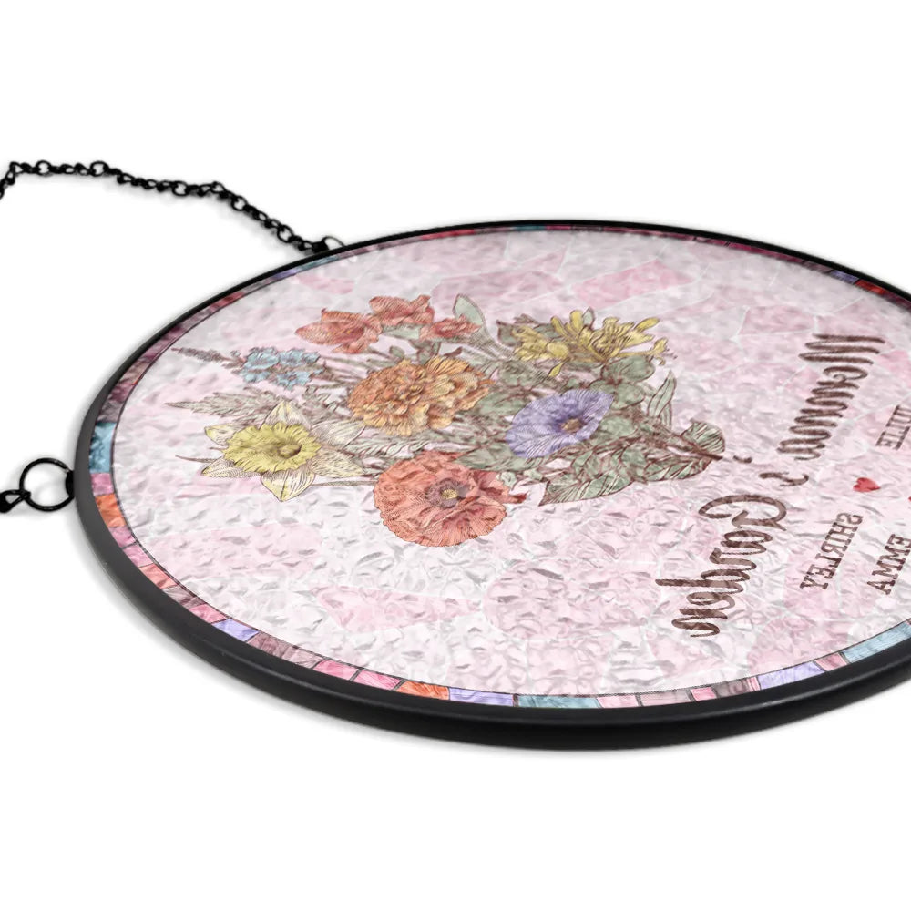 Gift For Grandma,Gift For Mother,Gift For Wife,Love - Grandma's Garden Nana Mom Birth Flower - Personalized Stained Glass Window Hanging Suncatcher