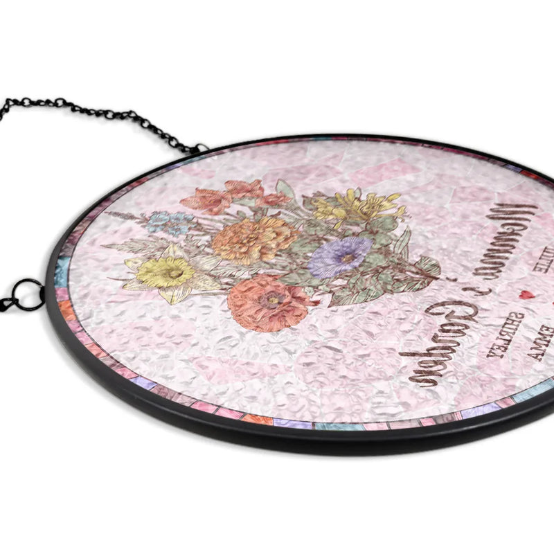 Gift For Grandma,Gift For Mother,Gift For Wife,Love - Grandma's Garden Nana Mom Birth Flower - Personalized Stained Glass Window Hanging Suncatcher