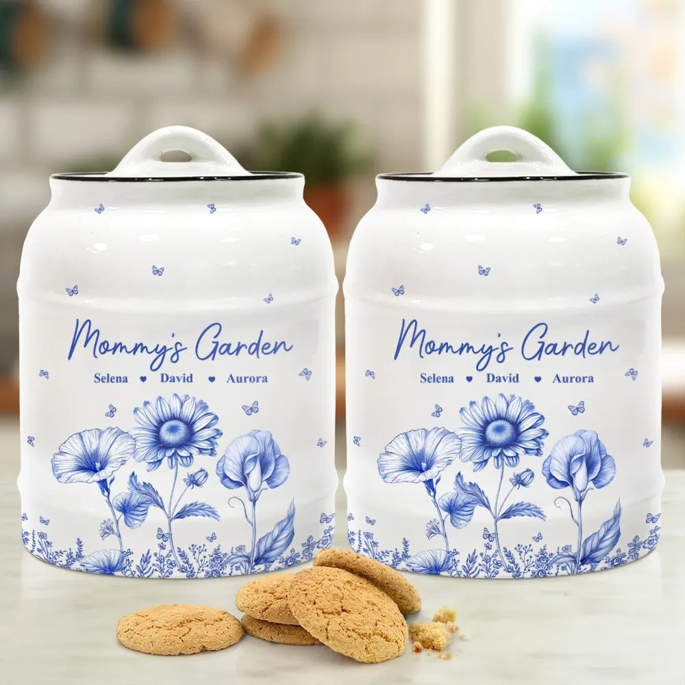 Gift For Grandma,Gift For Mother,Gift For Wife - Grandma's Garden Toile Birth Flower - Personalized Cookie Jar