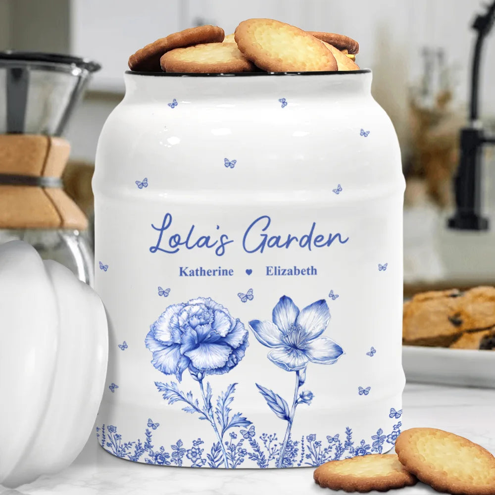 Gift For Grandma,Gift For Mother,Gift For Wife - Grandma's Garden Toile Birth Flower - Personalized Cookie Jar