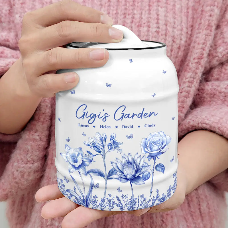 Gift For Grandma,Gift For Mother,Gift For Wife - Grandma's Garden Toile Birth Flower - Personalized Cookie Jar