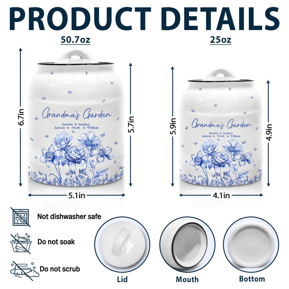 Gift For Grandma,Gift For Mother,Gift For Wife - Grandma's Garden Toile Birth Flower - Personalized Cookie Jar