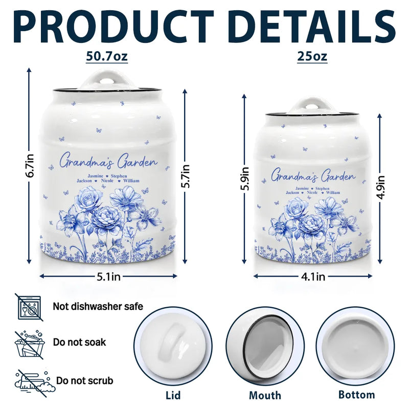 Gift For Grandma,Gift For Mother,Gift For Wife - Grandma's Garden Toile Birth Flower - Personalized Cookie Jar