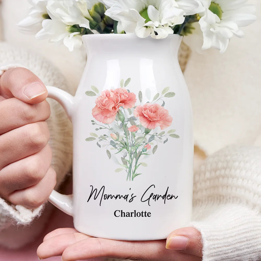 Gift For Mother,Gift For Grandma,Love - Grandma's Garden Watercolor Birth Flower - Personalized Ceramic Flower Vase