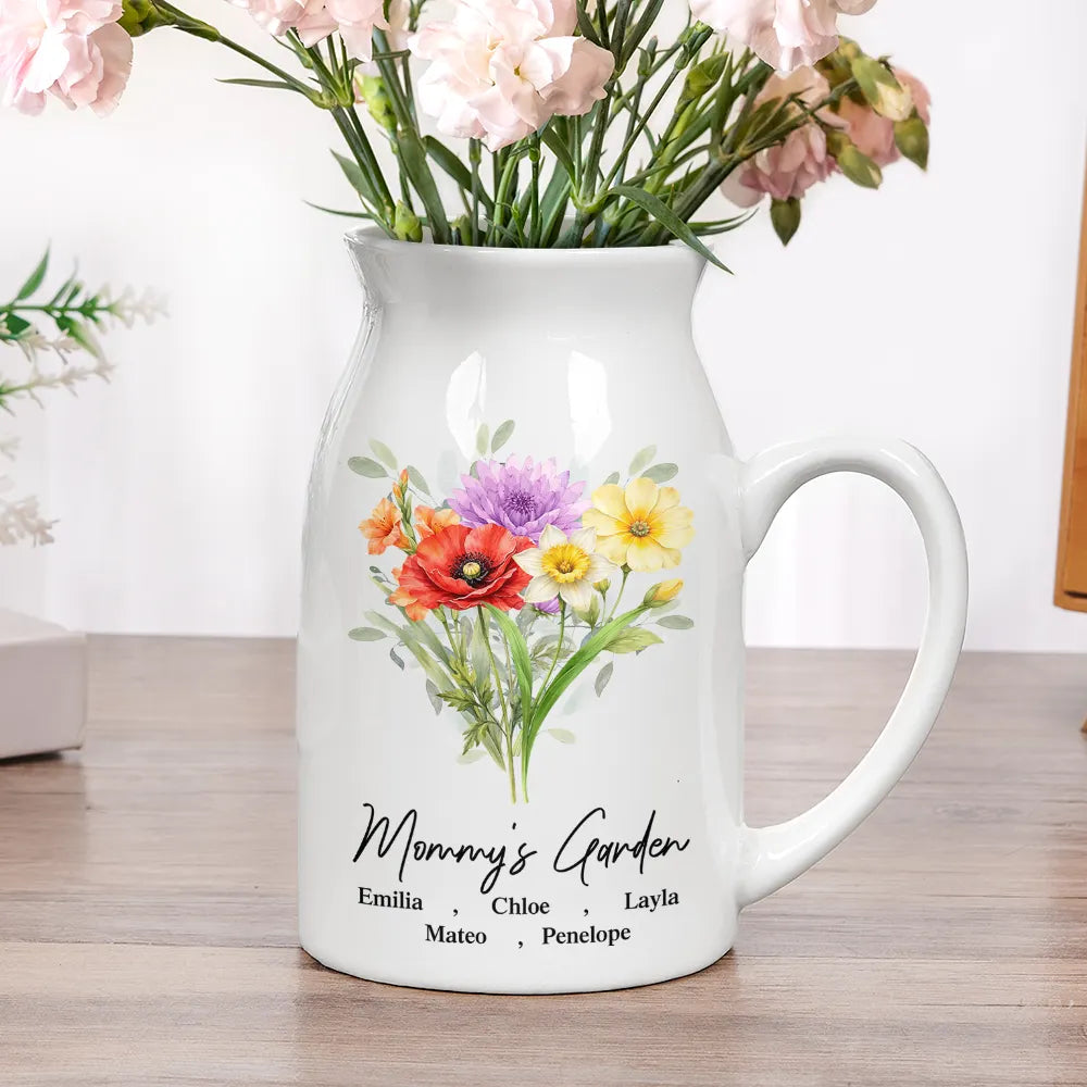 Gift For Mother,Gift For Grandma,Love - Grandma's Garden Watercolor Birth Flower - Personalized Ceramic Flower Vase