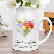 Gift For Mother,Gift For Grandma,Love - Grandma's Garden Watercolor Birth Flower - Personalized Ceramic Flower Vase