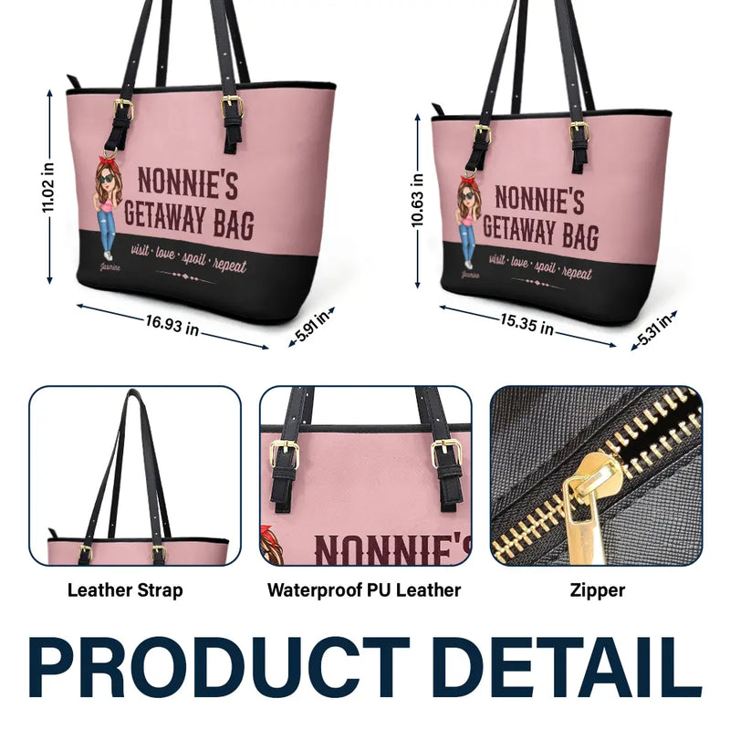 Gift For Mother,Gift For Grandma,Happy,Gift For Wife - Grandma's Getaway Bag - Personalized Leather Tote Bag