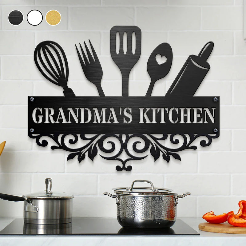 Happy, Gift For Grandma, Gift For Mother, Cooking, Baking , Gift For Women, Gift For Yourself - Grandma's Kitchen - Personalized Cutout Metal Sign