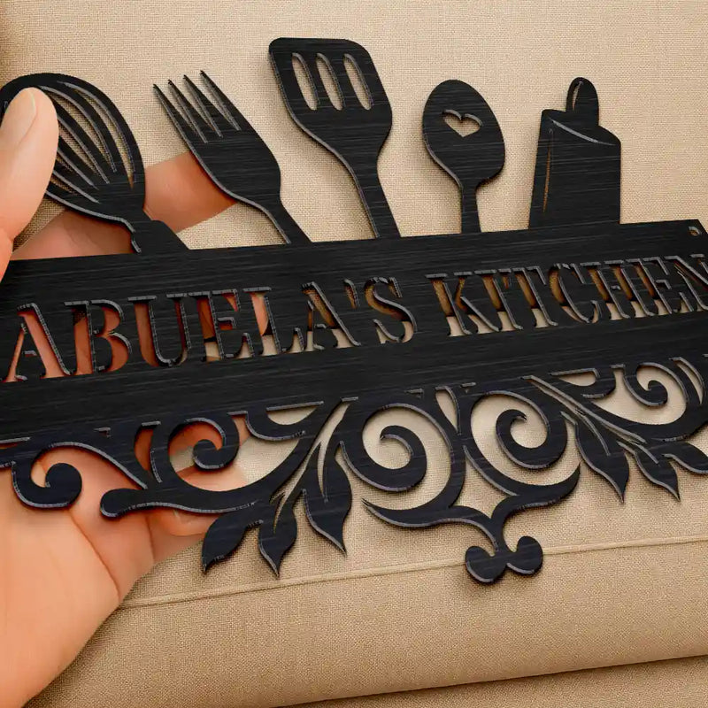 Happy, Gift For Grandma, Gift For Mother, Cooking, Baking , Gift For Women, Gift For Yourself - Grandma's Kitchen - Personalized Cutout Metal Sign