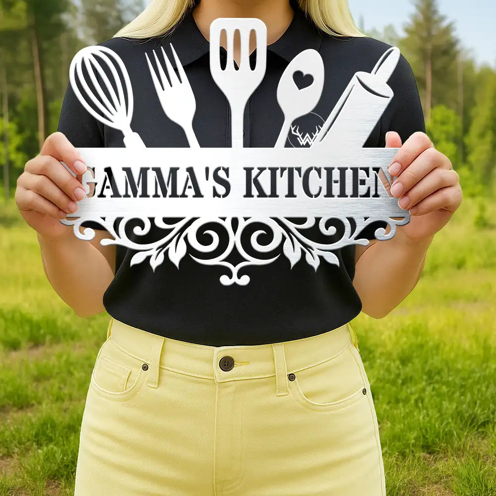 Happy, Gift For Grandma, Gift For Mother, Cooking, Baking , Gift For Women, Gift For Yourself - Grandma's Kitchen - Personalized Cutout Metal Sign