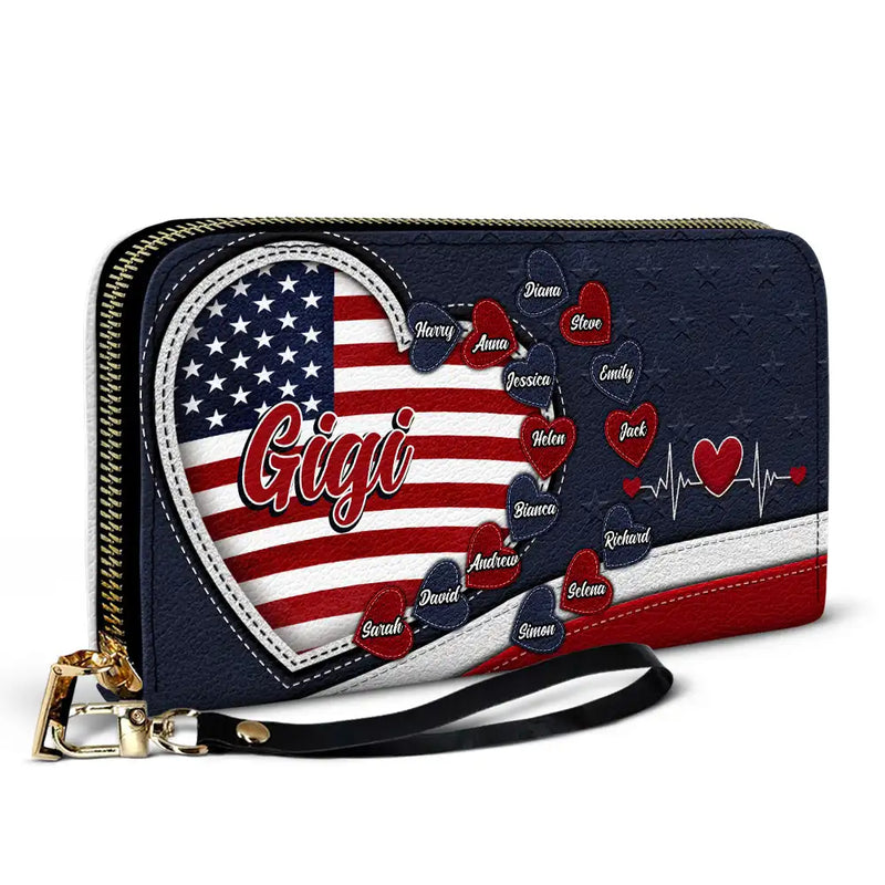 Gift For Mother,Gift For Grandma,Gift For Wife,Independence Day,Happy - Grandma's Little Sweethearts American - Personalized Leather Long Wallet