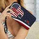 Gift For Mother,Gift For Grandma,Gift For Wife,Independence Day,Happy - Grandma's Little Sweethearts American - Personalized Leather Long Wallet