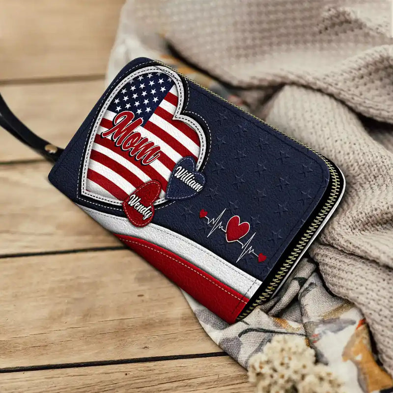 Gift For Mother,Gift For Grandma,Gift For Wife,Independence Day,Happy - Grandma's Little Sweethearts American - Personalized Leather Long Wallet