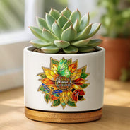 Gift For Grandma,Grandma - Grandkids,Grandma's Hobby,Gardening,Happy - Grandma's Love Bugs Stained Glass Effect - Personalized Ceramic Plant Pot