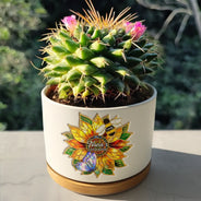 Gift For Grandma,Grandma - Grandkids,Grandma's Hobby,Gardening,Happy - Grandma's Love Bugs Stained Glass Effect - Personalized Ceramic Plant Pot