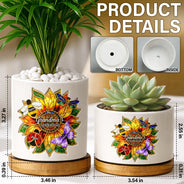 Gift For Grandma,Grandma - Grandkids,Grandma's Hobby,Gardening,Happy - Grandma's Love Bugs Stained Glass Effect - Personalized Ceramic Plant Pot