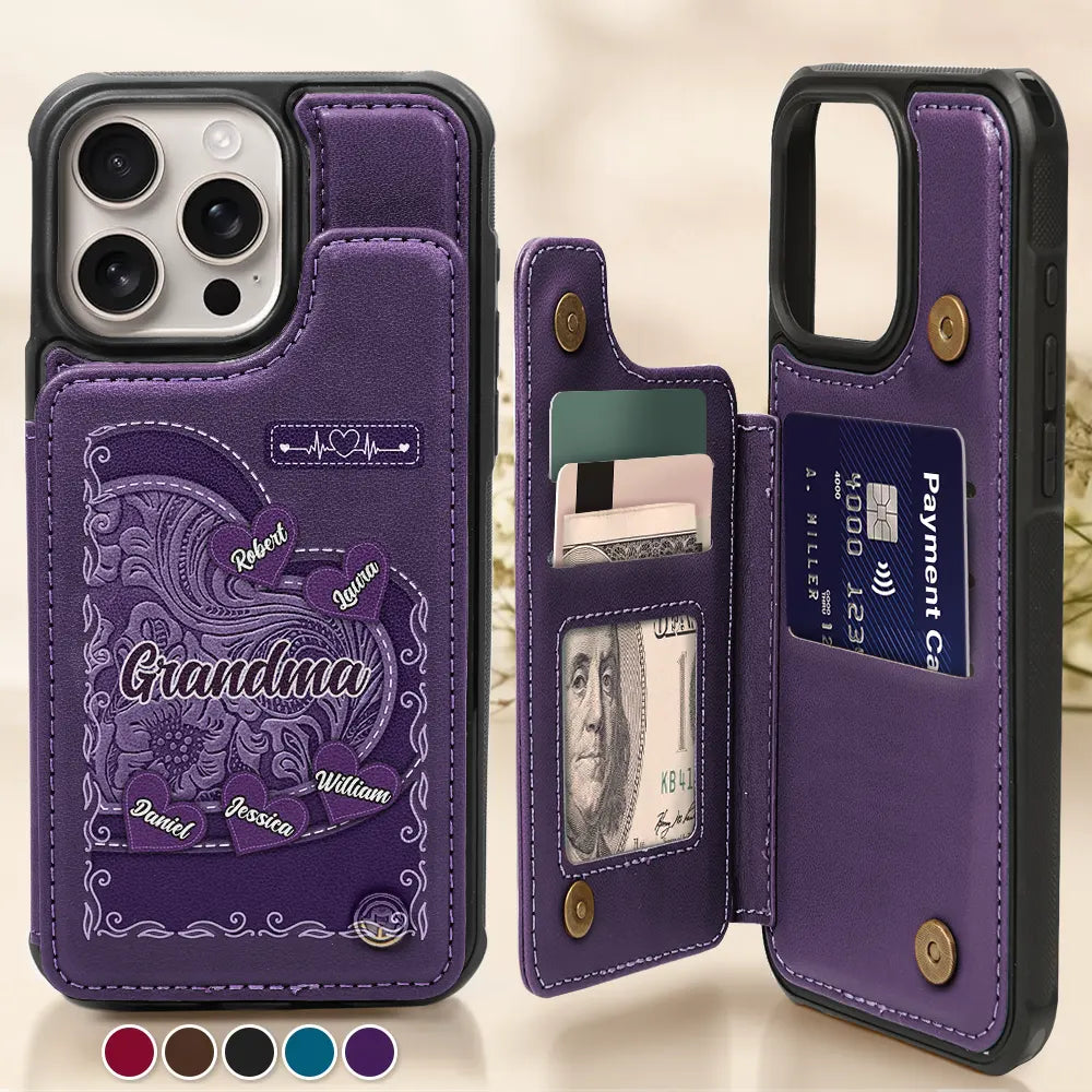 Gift For Mother,Gift For Grandma,Love - Grandma's Mom's Little Sweethearts - Personalized Leather Flip Wallet Phone Case