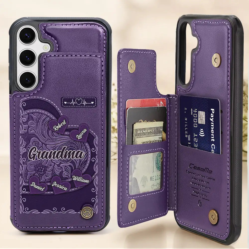 Gift For Women,Gift For Mother,Gift For Grandma,Single Mom,Love - Grandma's Mom's Little Sweethearts - Personalized Leather Flip Wallet Phone Case