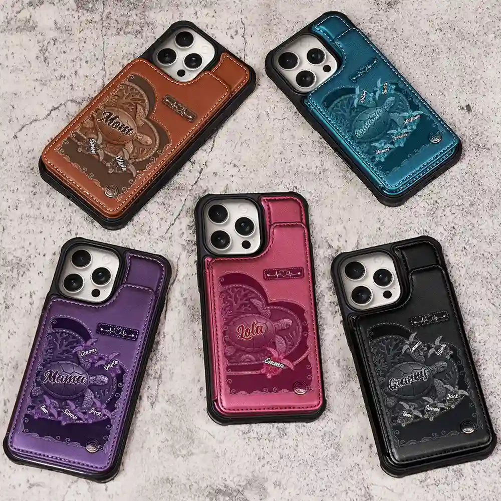 Gift For Yourself,Gift For Women,Gift For Mother,Gift For Grandma,Love - Grandma's Mom's Sea Turtle - Personalized Leather Flip Wallet Phone Case