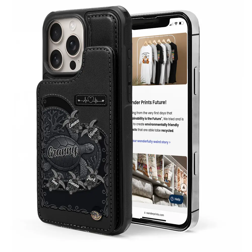 Gift For Yourself,Gift For Women,Gift For Mother,Gift For Grandma,Love - Grandma's Mom's Sea Turtle - Personalized Leather Flip Wallet Phone Case