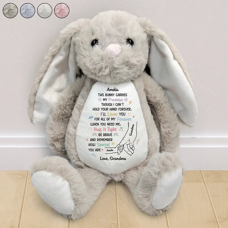 Grandpa,Grandkids,Grandma,Happy - Grandma's Promise To Hold Your Hand Tight - Personalized Soft Toy Bunny