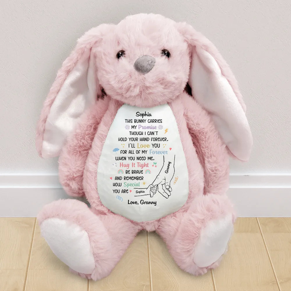 Grandpa,Grandkids,Grandma,Happy - Grandma's Promise To Hold Your Hand Tight - Personalized Soft Toy Bunny