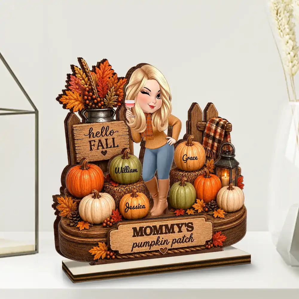 Top Market,Gift For Grandchildren,Gift For Grandkids,Gift For Grandma,Cozy,Grandma - Grandkids,Vector - Grandma's Pumpkin Patch Fall Vibes - Personalized Custom Shaped Wooden Plaque