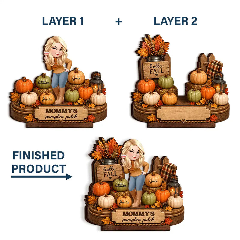 Top Market,Gift For Grandchildren,Gift For Grandkids,Gift For Grandma,Cozy,Grandma - Grandkids,Vector - Grandma's Pumpkin Patch Fall Vibes - Personalized Custom Shaped Wooden Plaque