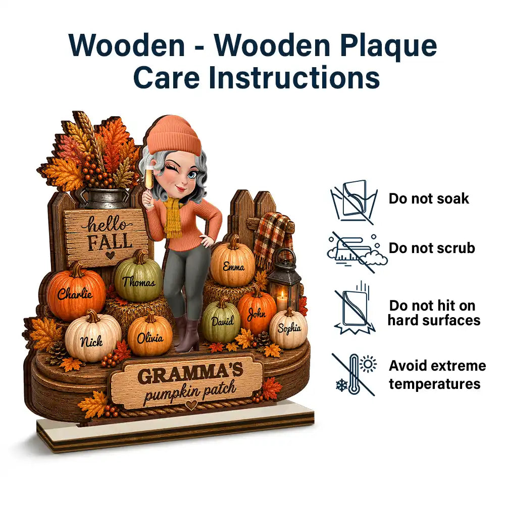 Top Market,Gift For Grandchildren,Gift For Grandkids,Gift For Grandma,Cozy,Grandma - Grandkids,Vector - Grandma's Pumpkin Patch Fall Vibes - Personalized Custom Shaped Wooden Plaque