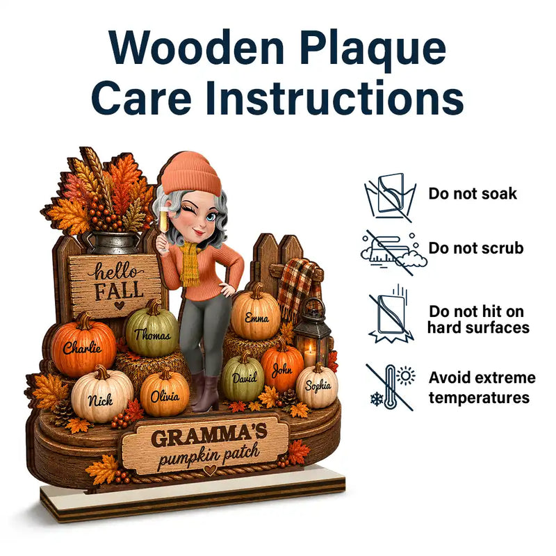 Top Market,Gift For Grandchildren,Gift For Grandkids,Gift For Grandma,Cozy,Grandma - Grandkids,Vector - Grandma's Pumpkin Patch Fall Vibes - Personalized Custom Shaped Wooden Plaque