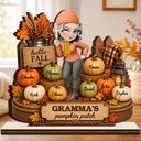 Top Market,Gift For Grandchildren,Gift For Grandkids,Gift For Grandma,Cozy,Grandma - Grandkids,Vector - Grandma's Pumpkin Patch Fall Vibes - Personalized Custom Shaped Wooden Plaque