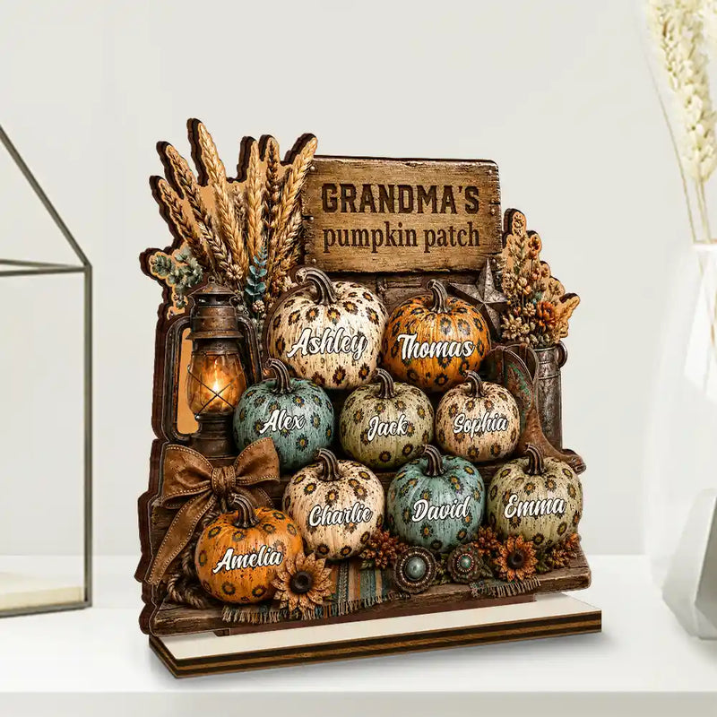 Top Market,Gift For Grandchildren,Gift For Grandkids,Gift For Grandma,Cozy,Grandma - Grandkids,Icon - Grandma's Pumpkin Patch Leopard - Personalized Custom Shaped Wooden Plaque