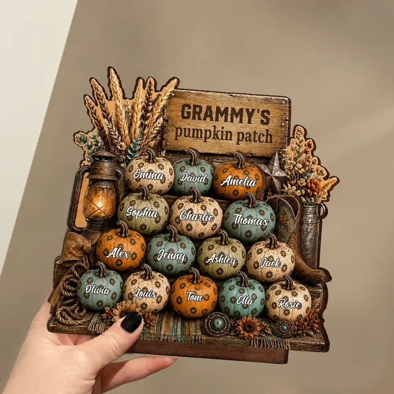 Top Market,Gift For Grandchildren,Gift For Grandkids,Gift For Grandma,Cozy,Grandma - Grandkids,Icon - Grandma's Pumpkin Patch Leopard - Personalized Custom Shaped Wooden Plaque