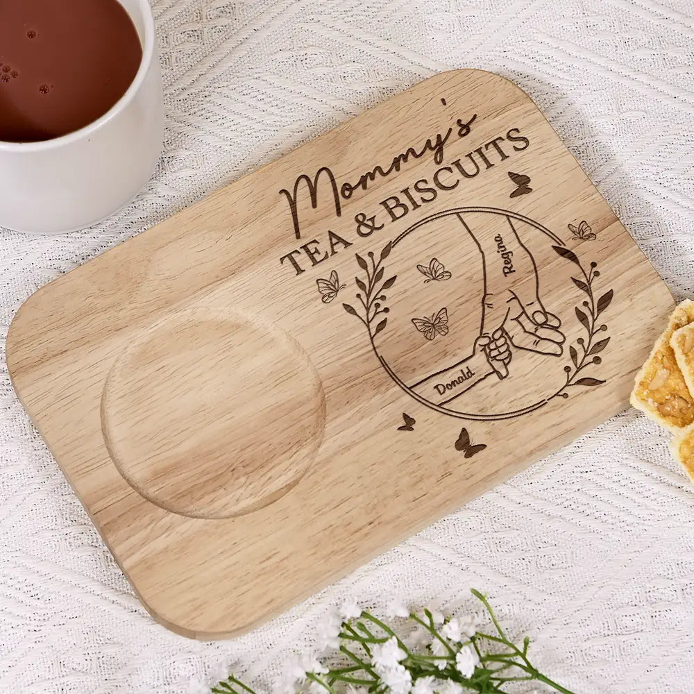 Gift For Mother,Gift For Grandma - Grandma's Tea And Biscuits - Personalized Serving Board With Cup Holder