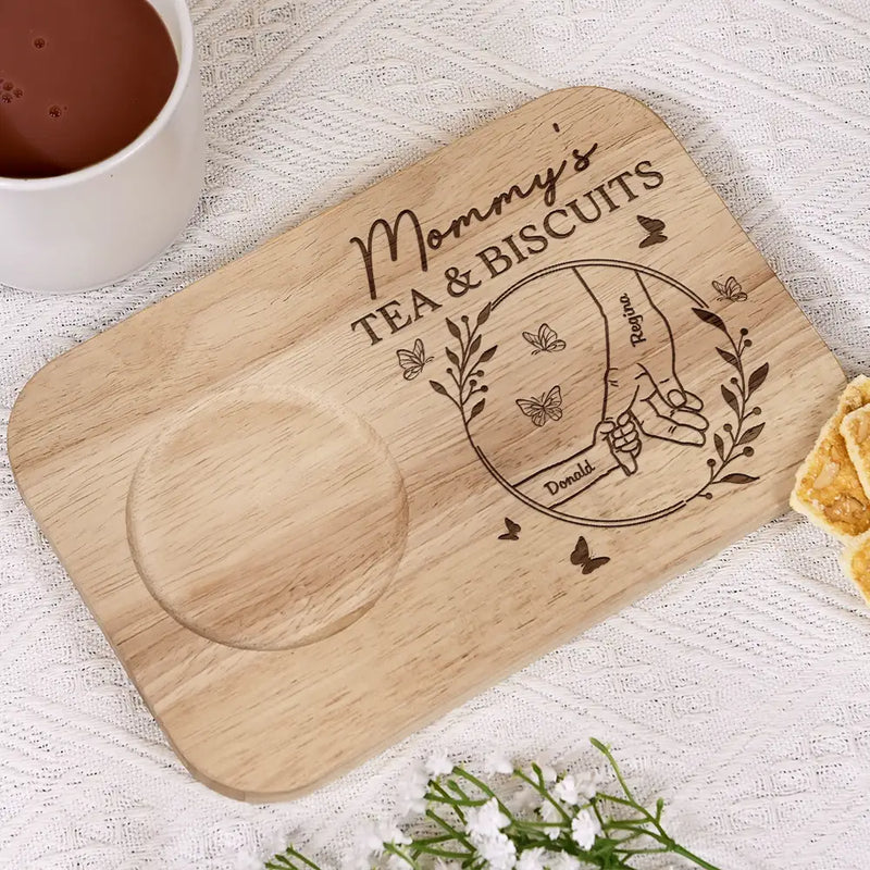Gift For Mother,Gift For Grandma - Grandma's Tea And Biscuits - Personalized Serving Board With Cup Holder