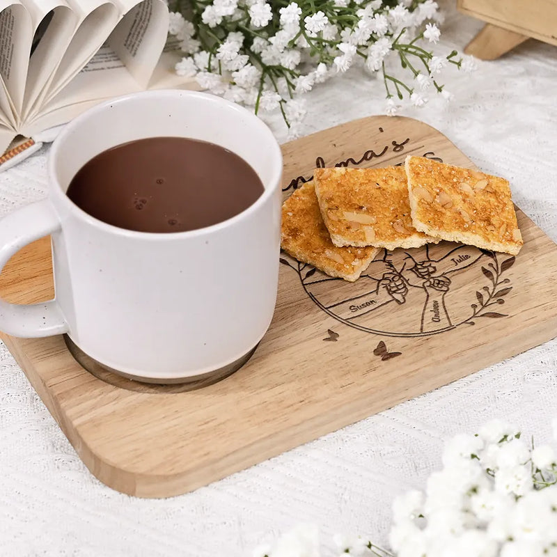 Gift For Mother,Gift For Grandma - Grandma's Tea And Biscuits - Personalized Serving Board With Cup Holder
