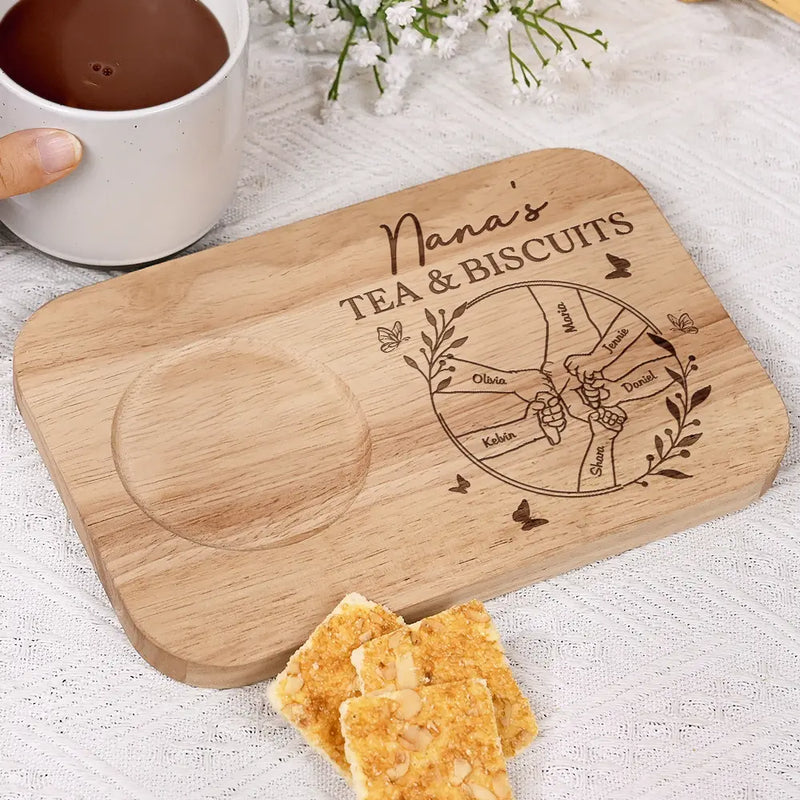 Gift For Mother,Gift For Grandma - Grandma's Tea And Biscuits - Personalized Serving Board With Cup Holder