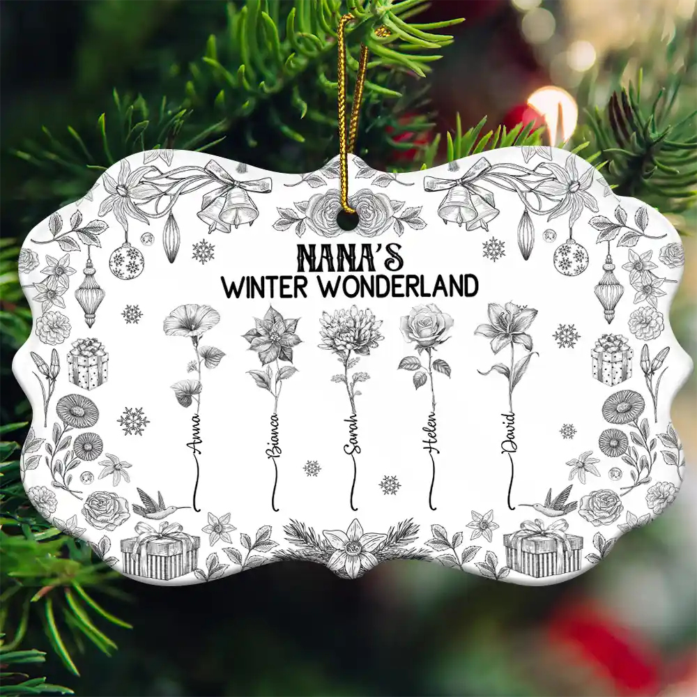 Gift For Grandma,Christmas - Grandma's Winter Wonderland - Personalized Medallion Ceramic Ornament
