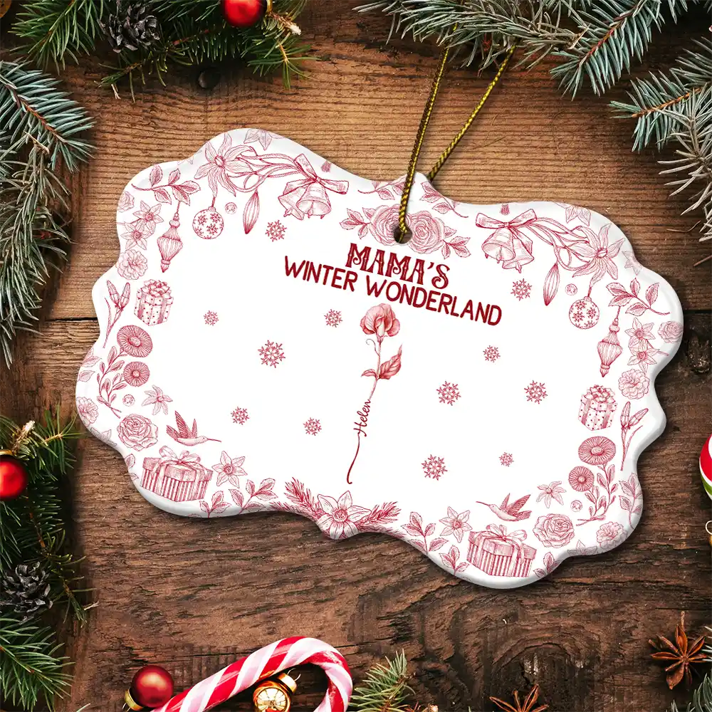 Gift For Grandma,Christmas - Grandma's Winter Wonderland - Personalized Medallion Ceramic Ornament