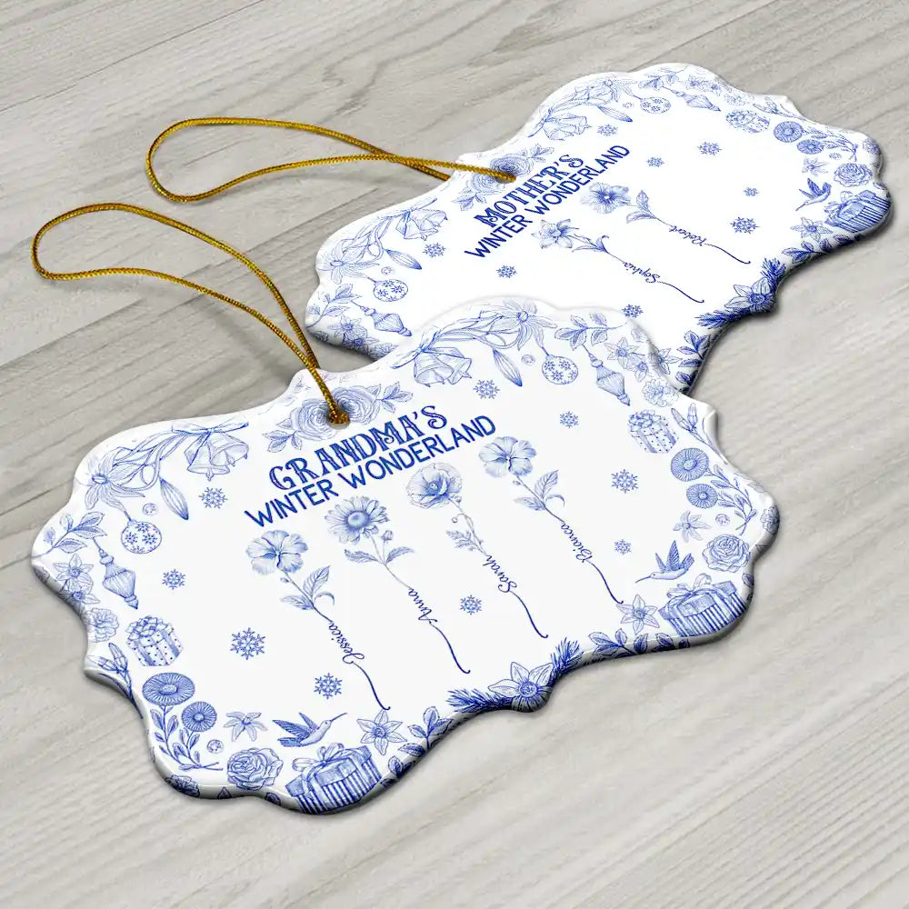 Gift For Grandma,Christmas - Grandma's Winter Wonderland - Personalized Medallion Ceramic Ornament