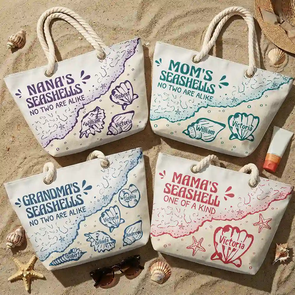 Grandmas And Moms Seashells - Personalized Beach Bag
