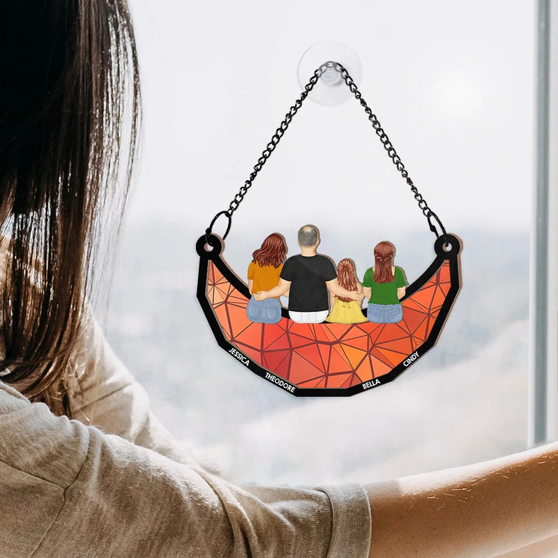 Gift For Men,Gift For Grandpa,Grandpa - Grandkids,Gift For Father,Dad,Daughters,Sons,Children - Grandpa And Grandkids On The Moon - Personalized Window Hanging Suncatcher Ornament
