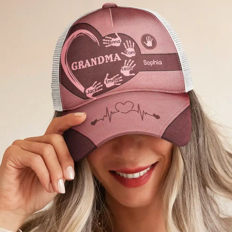 Gift For Father,Gift For Grandpa,Gift For Husband,Gift For Mother - Grandpa Dad Grandma Mom Kids Handprints - Personalized Mesh-back Casual Cap