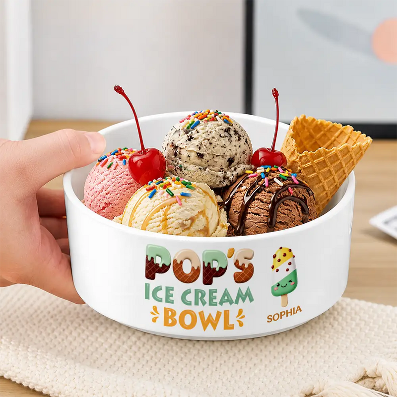 Top Market,Non-Eng,Icon,Playful - Grandpa Papa Dad Ice Cream 3D Effect - Personalized Serving Bowl