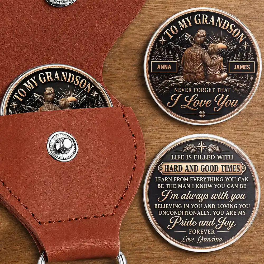 Top Market,Gift For Grandchildren,Sentimental,Gift For Grandson,Gift For Grandkids,Vector - Grandson Never Forget That I Love You - Personalized Leather Pocket Hug